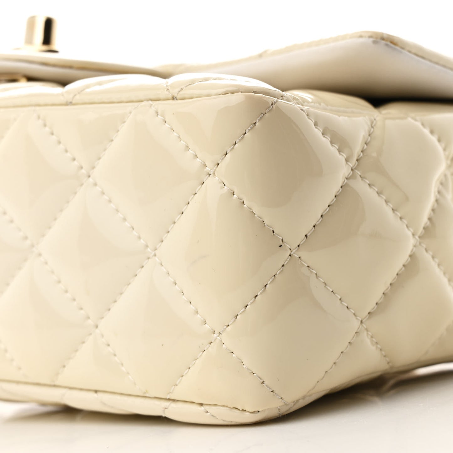 Patent Calfskin Quilted Mini Rectangular Flap White
