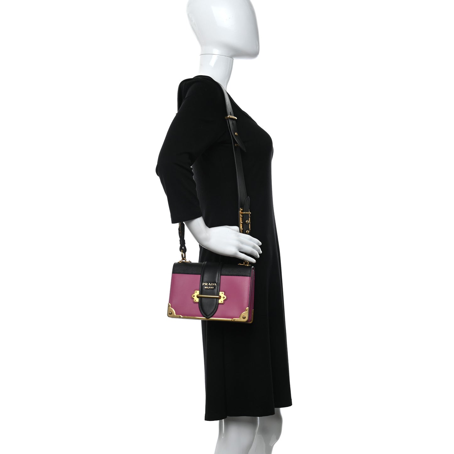 City Calf Saffiano Cahier Bag Fuxia Black
