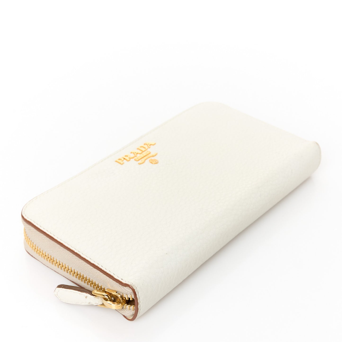 Daino Bi-Color Metal Zip Around Wallet Talco Caramel