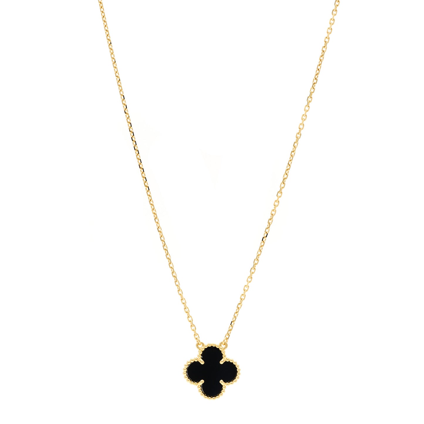 18K Yellow Gold Black Onyx Vintage Alhambra Pendant Necklace