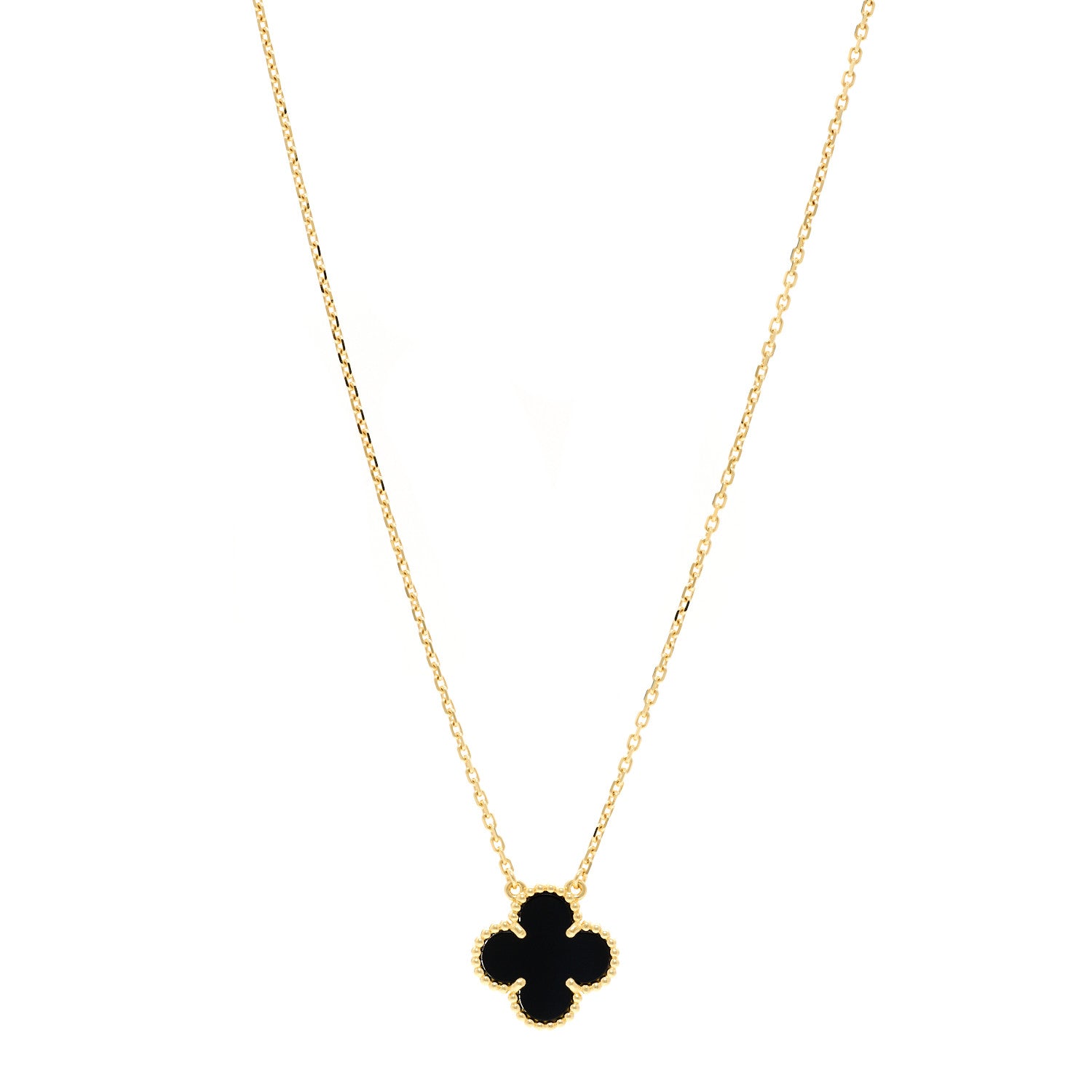 Van Cleef & Arpels 18K Yellow Gold Black Onyx Vintage Alhambra Pendant Necklace 1 of 5