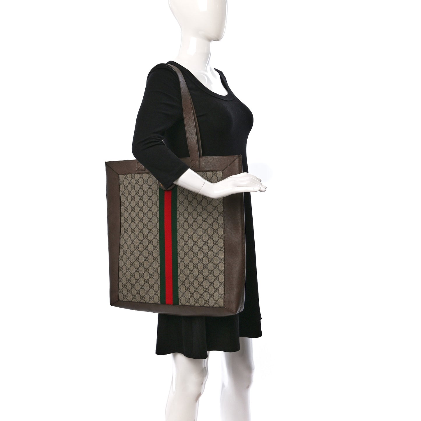GG Supreme Monogram Web Large Ophidia Vertical Shopping Tote Brown