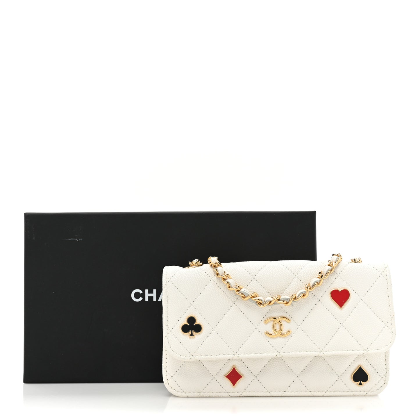Caviar Quilted Enamel Coco Casino Flap Phone Holder With Chain White