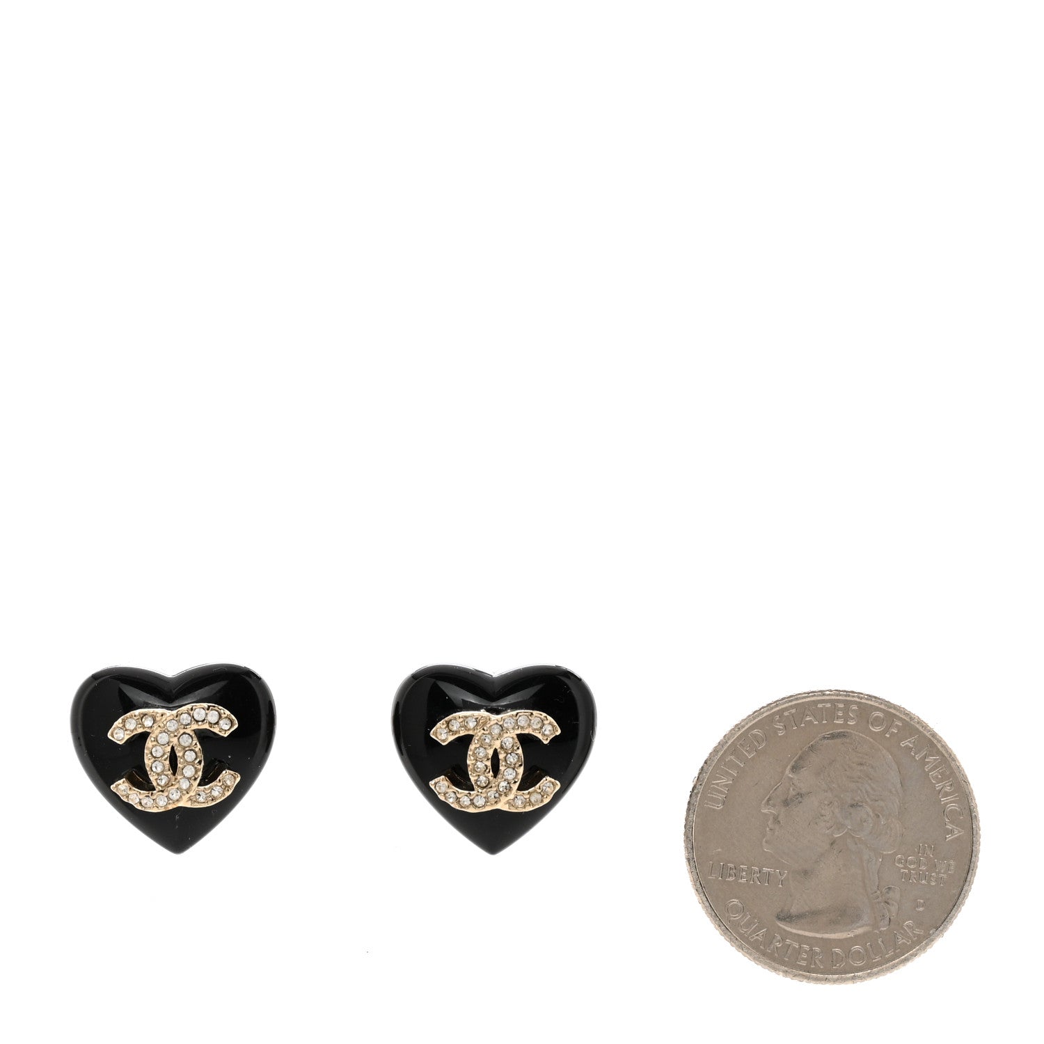 Chanel Resin Crystal CC Heart Earrings Black Gold 2 of 5