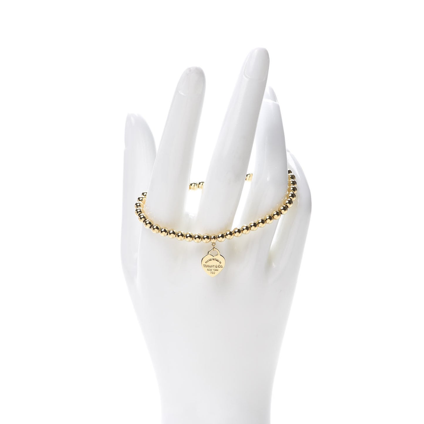 18K Yellow Gold 4mm Return To Bead Heart Tag Bracelet