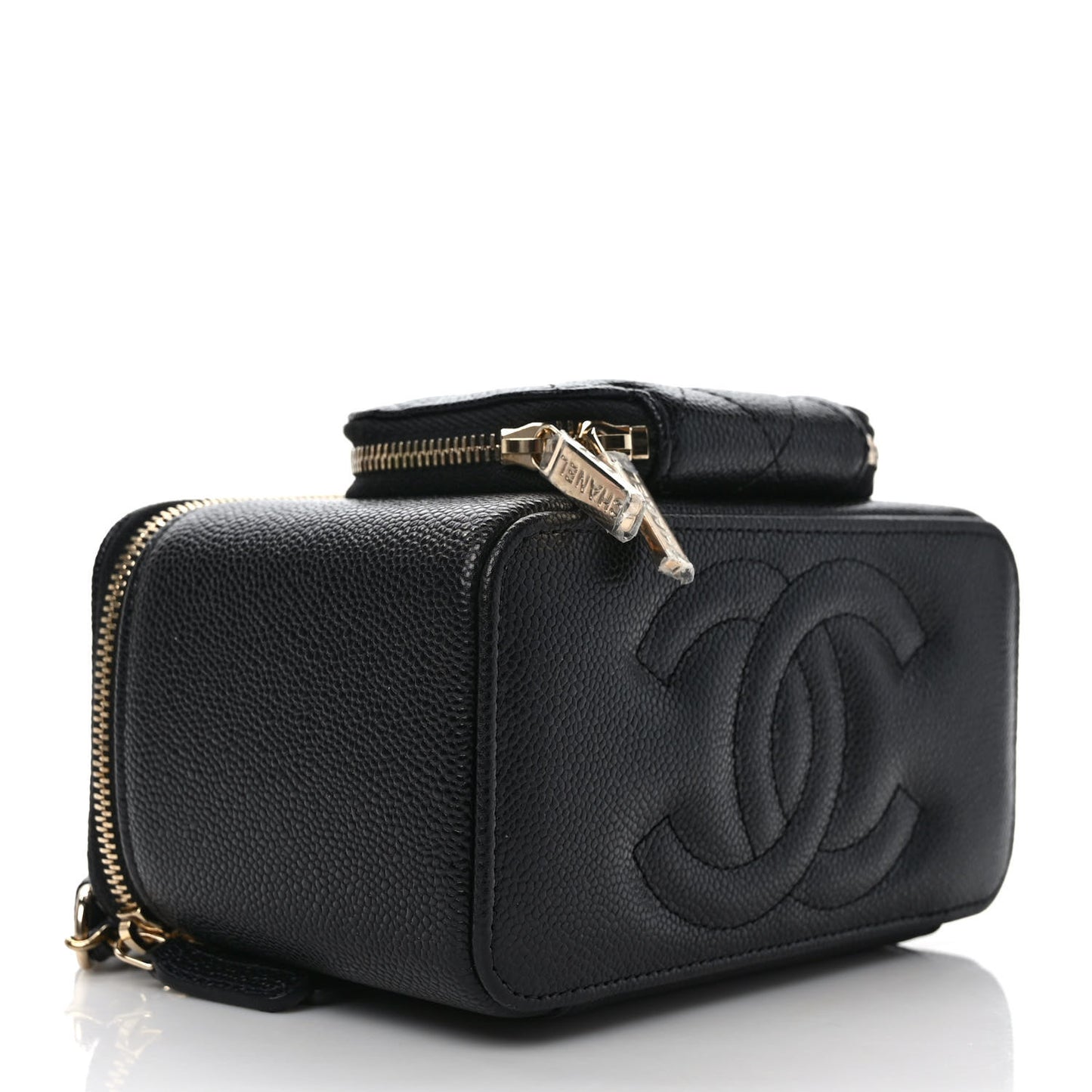 Caviar Quilted Top Handle Pocket Vanity Case Black