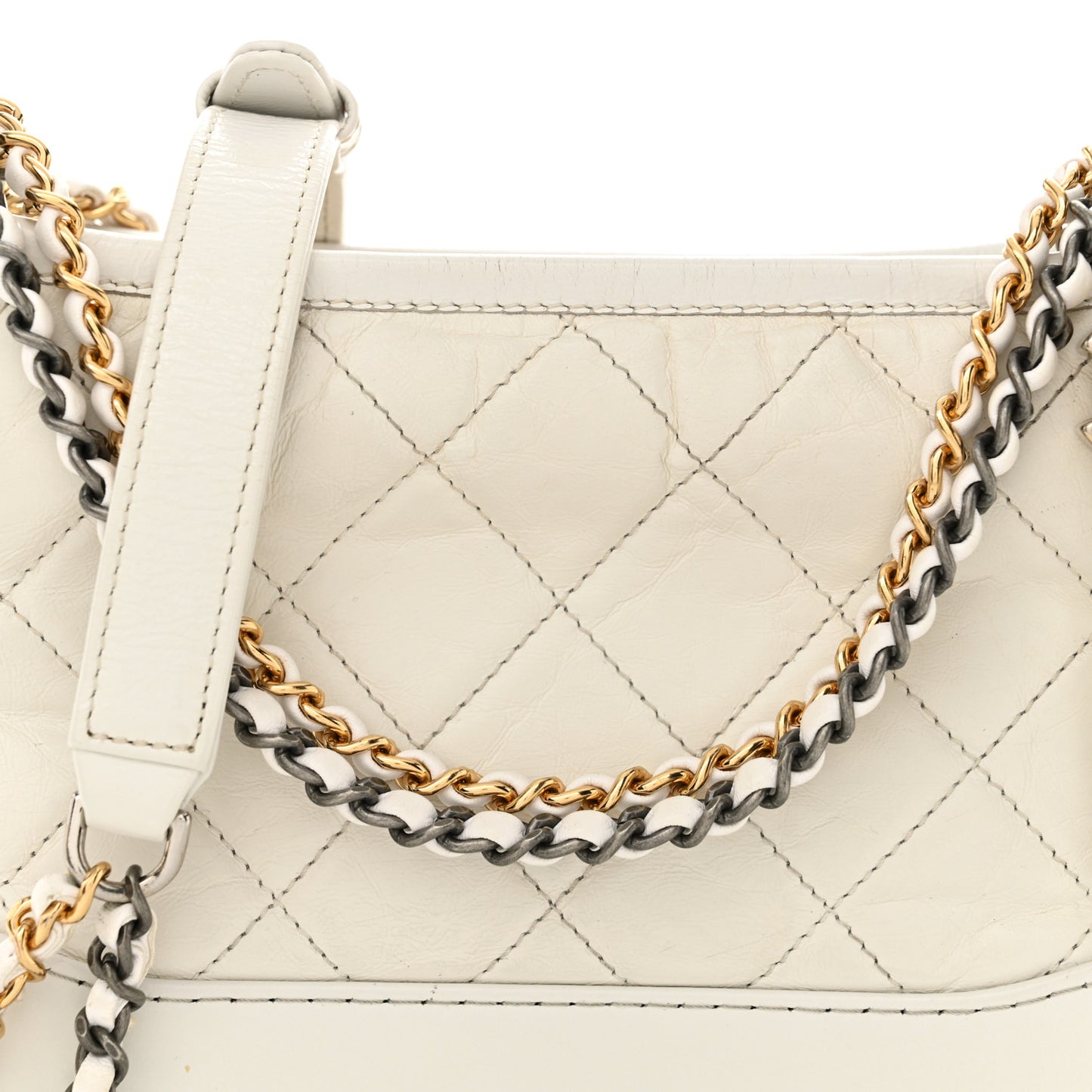 Aged Calfskin Quilted Small Gabrielle Hobo White