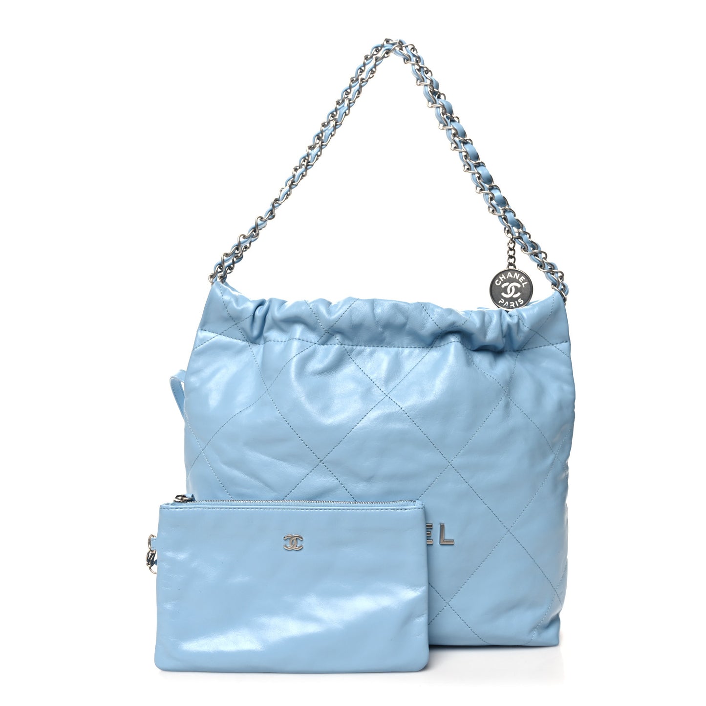Shiny Calfskin Quilted Small Chanel 22 Light Blue