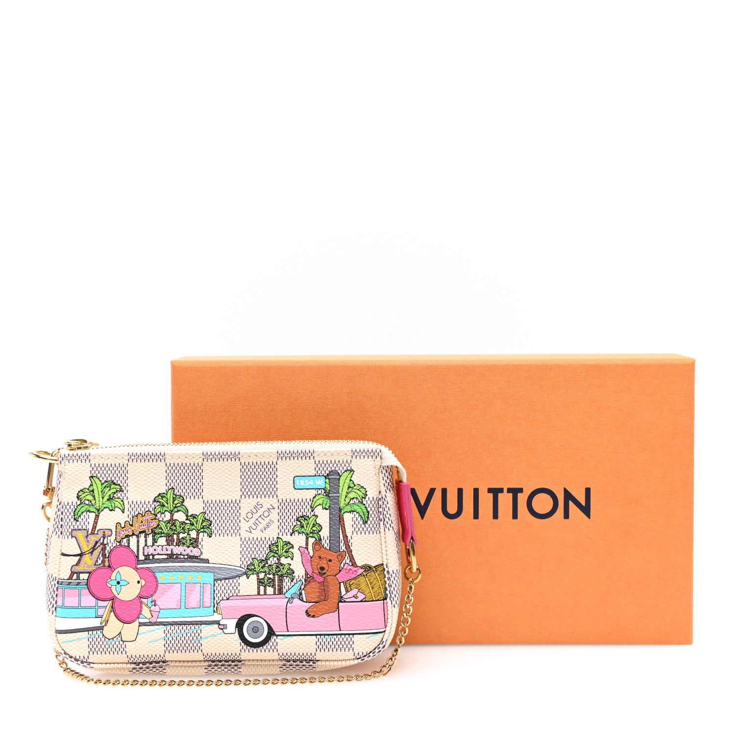 Louis Vuitton Damier Azur 2021 Christmas Animation Hollywood Mini Pochette Accessories Fuchsia 8 of 8