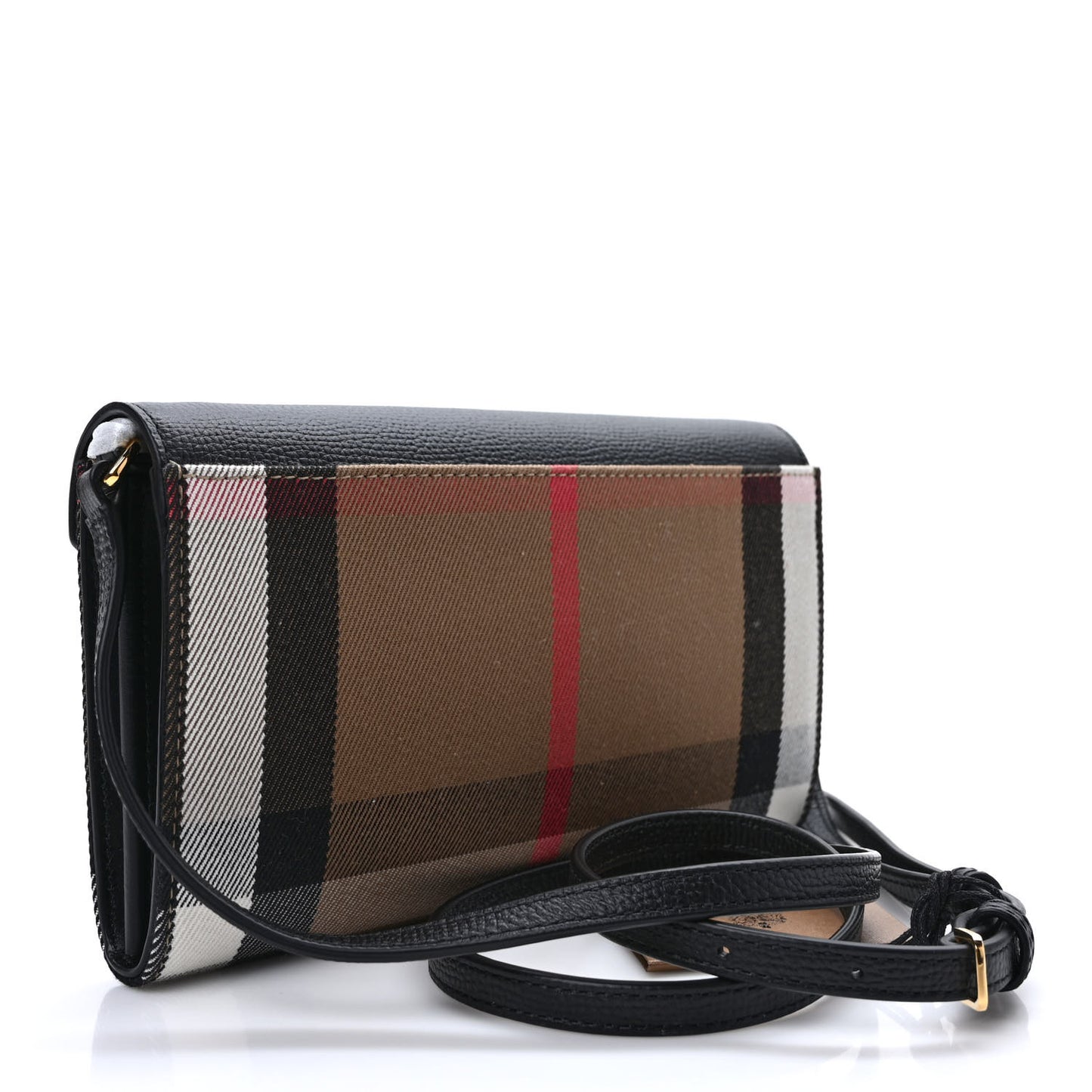 Calfskin House Check Hannah Wallet with Detachable Strap Black
