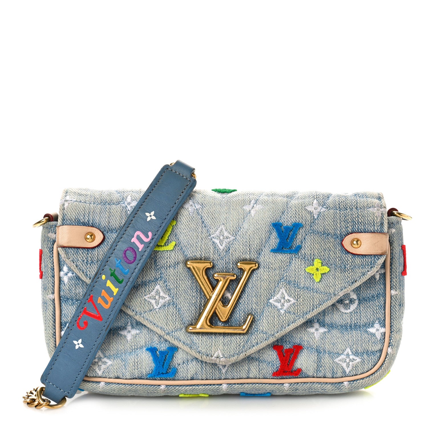 Louis Vuitton Embroidered Monogram Denim New Wave Chain Pochette Blue 1 of 10