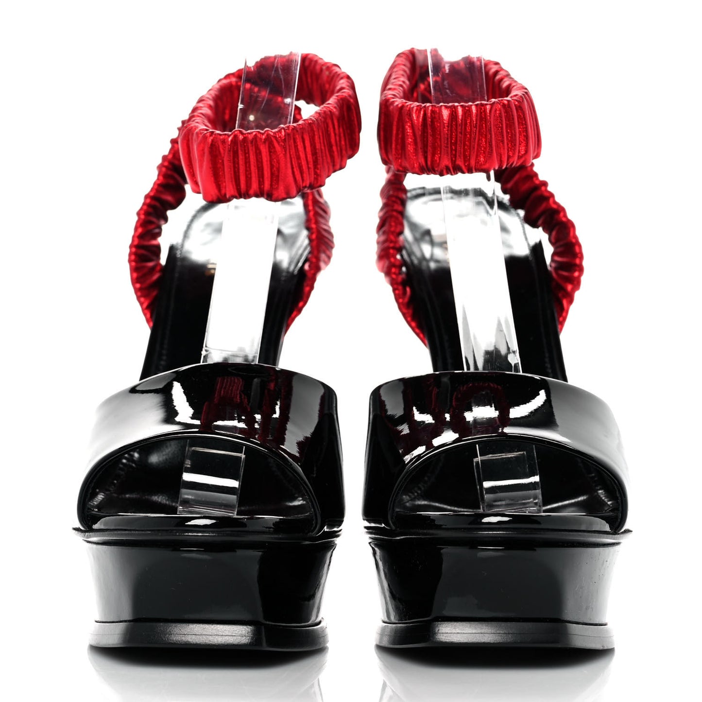 Patent Tribute Elastic Ankle Strap Platform Sandals 38 Black Red