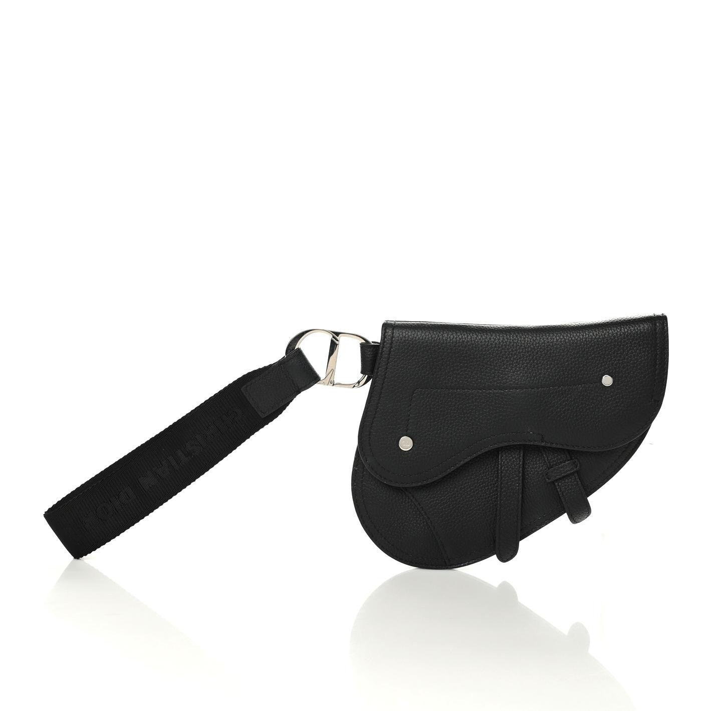 X KAWS Grained Calfskin Saddle Wristlet Black
