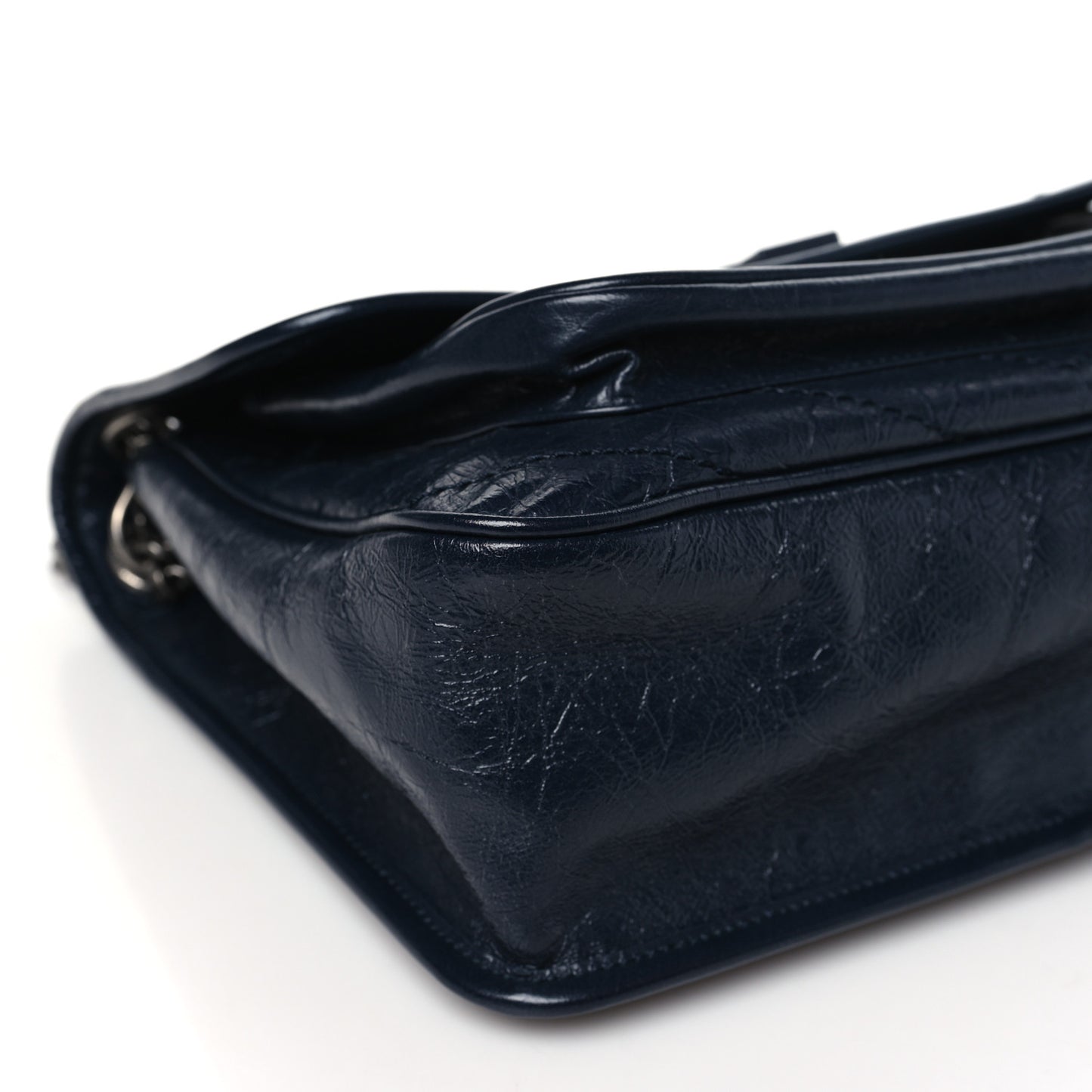 Crinkled Calfskin Matelasse Monogram Medium Niki Chain Satchel Deep Marine