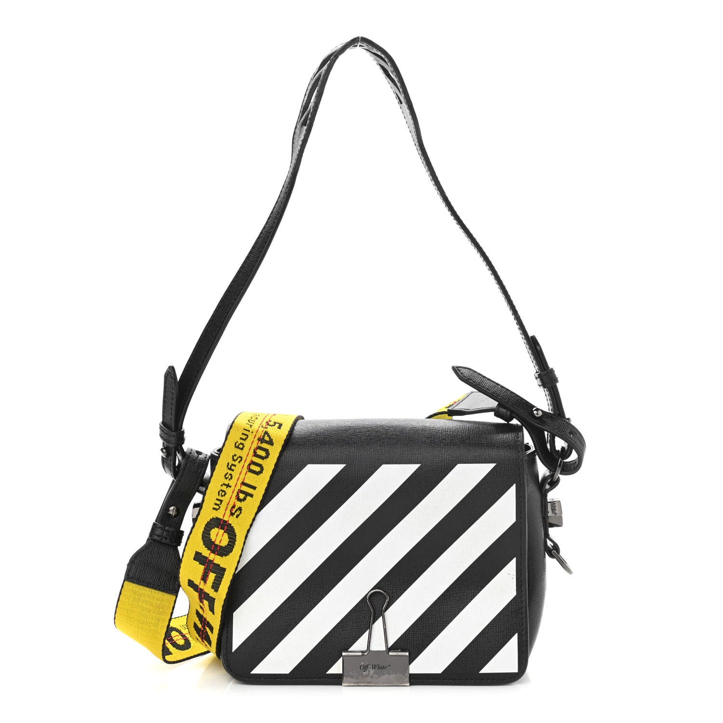 Calfskin Diag Striped Belt Bag Crossbody Black White