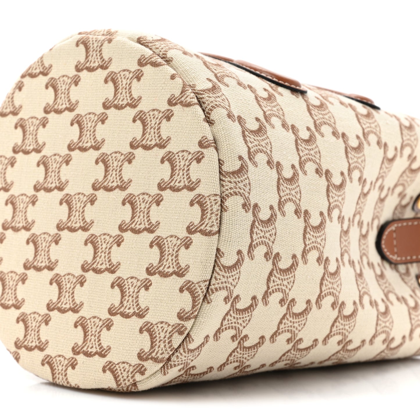 Triomphe Canvas Calfskin Teen Drawstring Bucket Bag White