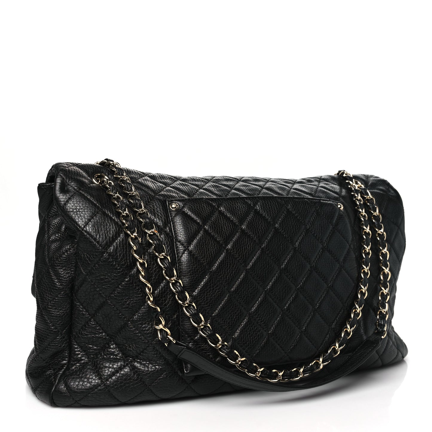 Calfskin Quilted XXL Travel Flap Bag Black