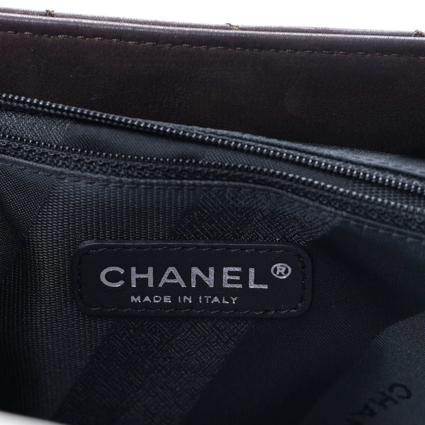 Glazed Calfskin Quilted Portobello Tote Grey Dark Brown