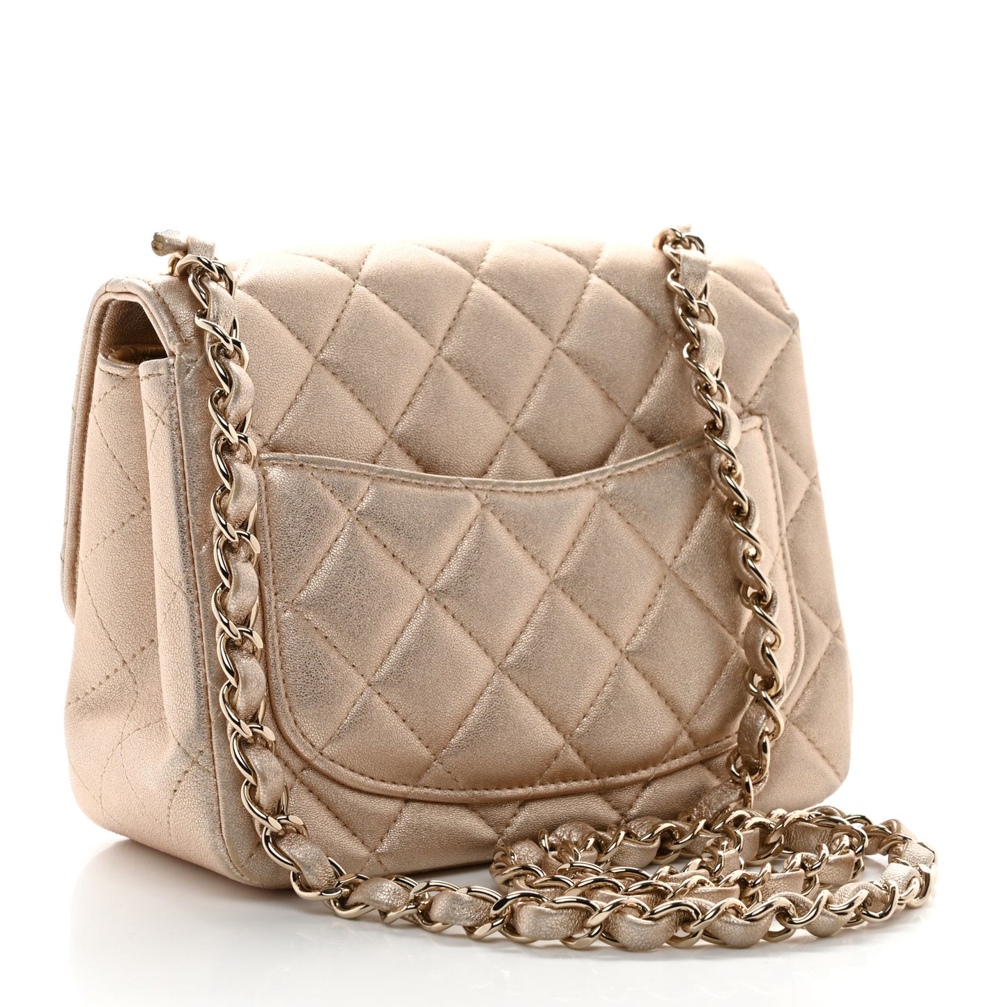 Metallic Lambskin Quilted Mini Square Flap