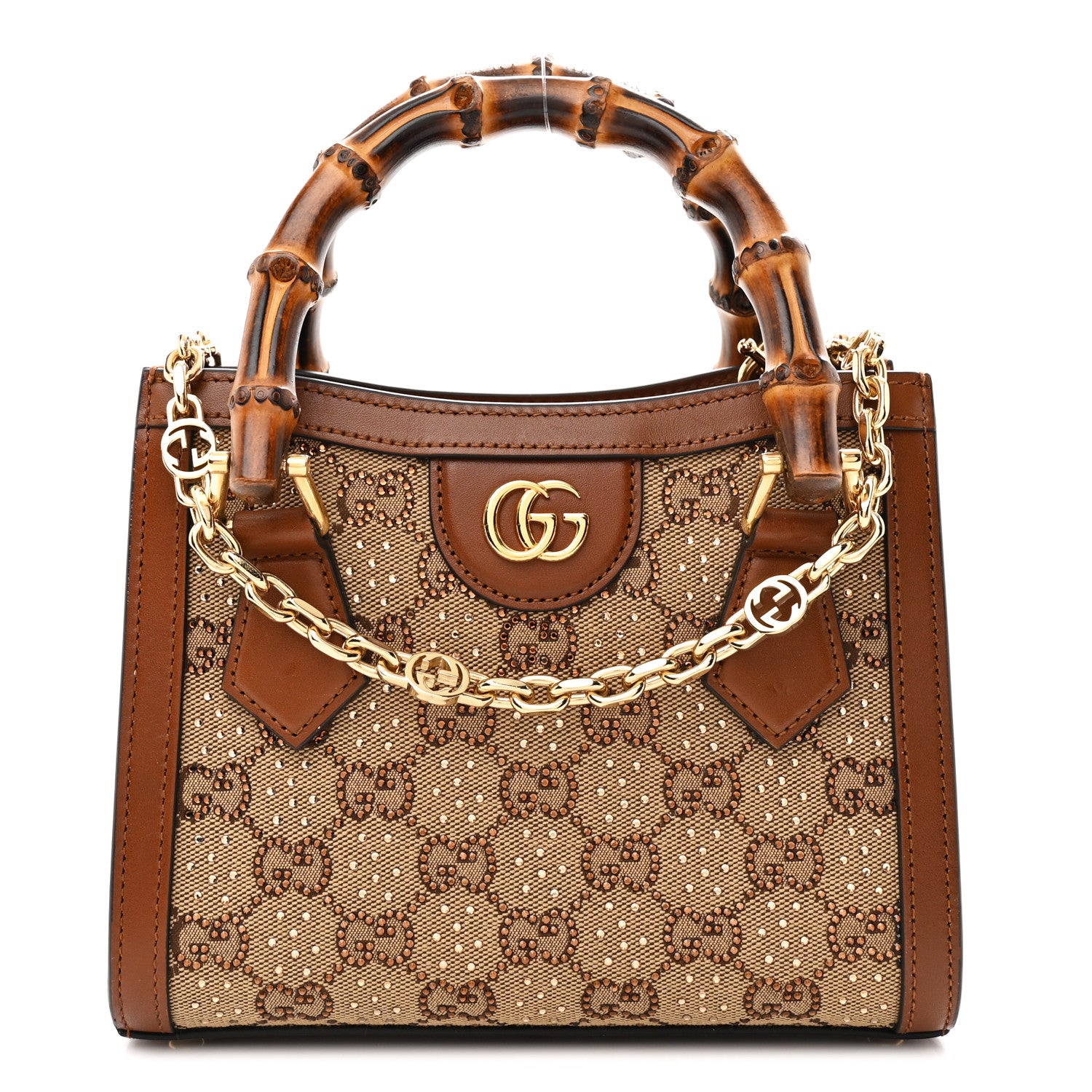 Gucci New Canvas Charisma Calfskin Crystal GG Monogram Mini Diana