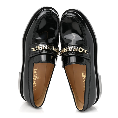 Shiny Calfskin Logo Loafers 39 Black
