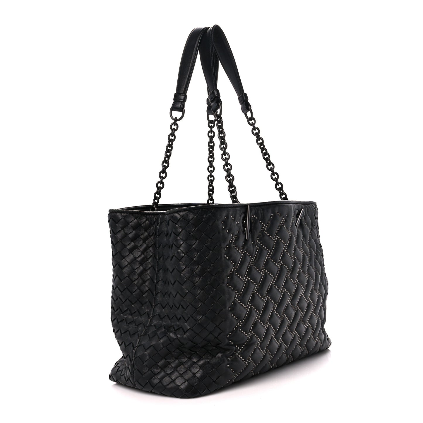 Nappa Intrecciato Pied-De-Poule Microstuds Tote Black