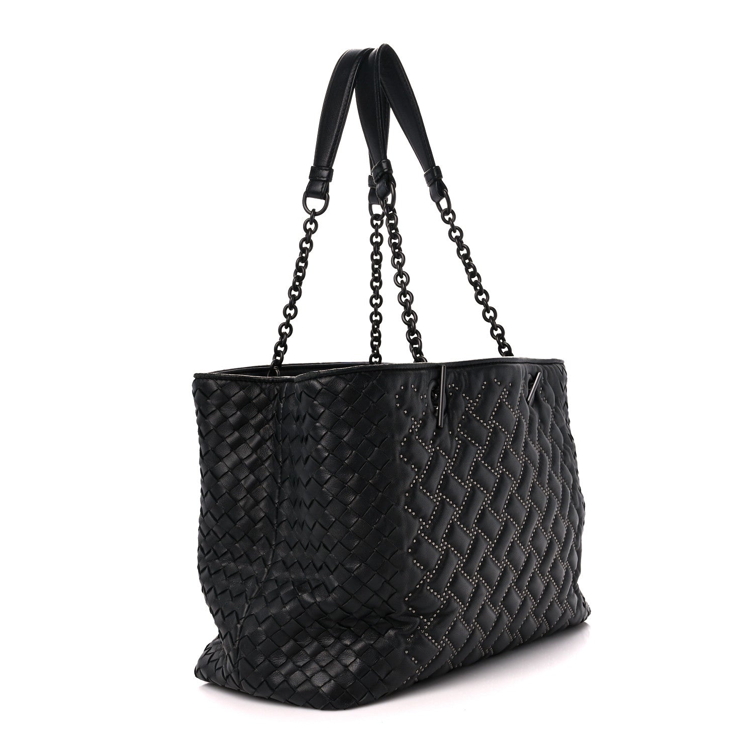 Bottega Veneta Nappa Intrecciato Pied-De-Poule Microstuds Tote Black 3 of 13