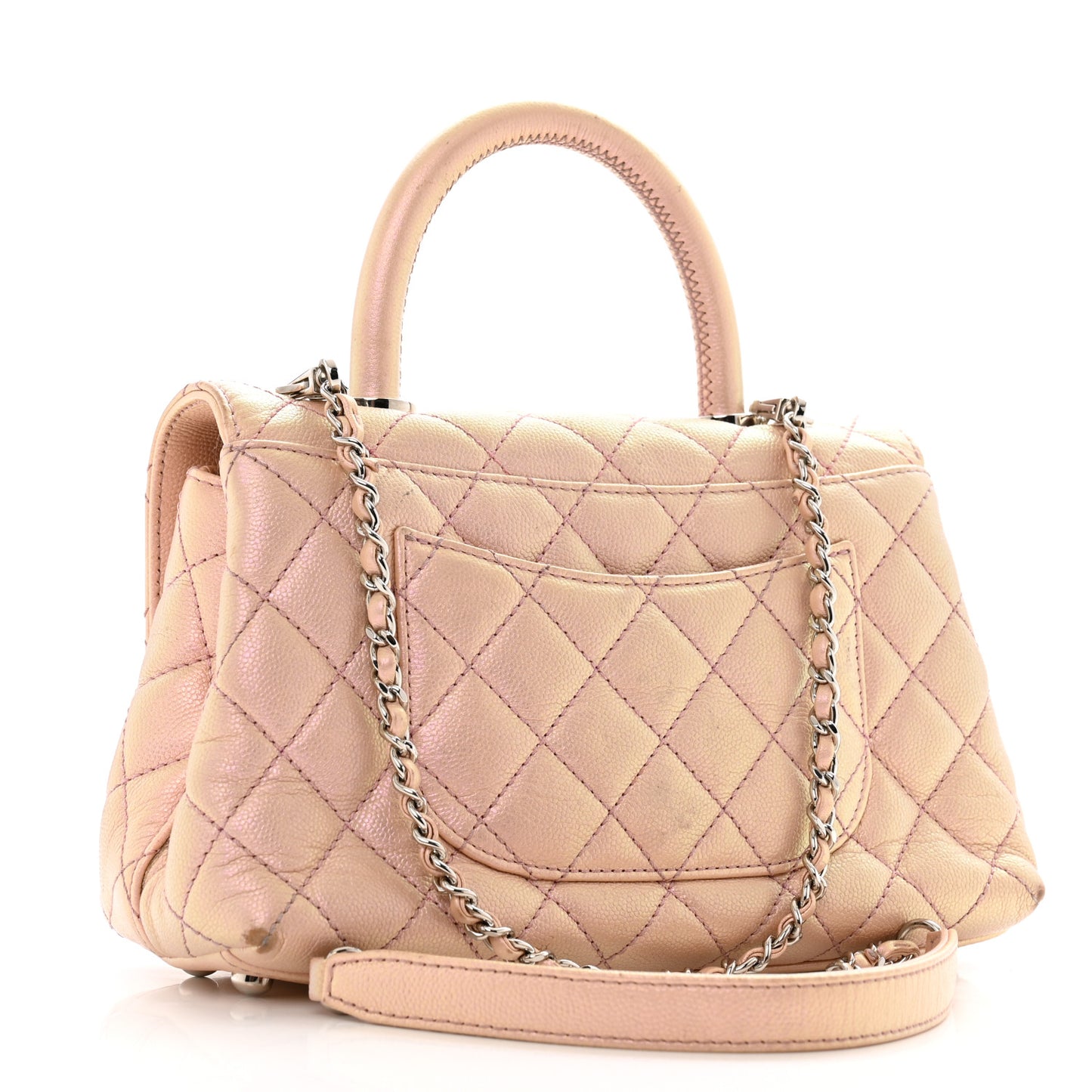 Iridescent Caviar Quilted Mini Coco Handle Flap Pink