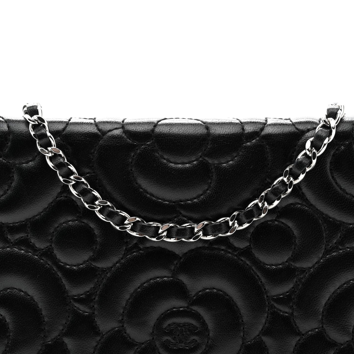 Lambskin Camellia Quilted Wallet On Chain WOC Black