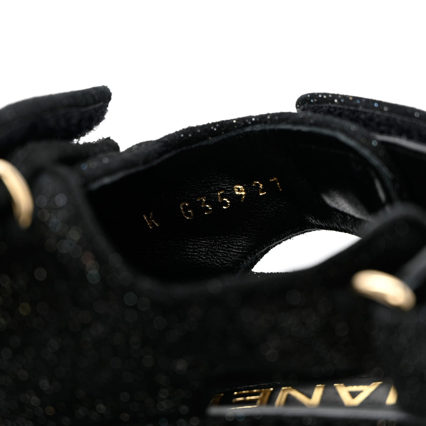 Suede Calfskin Glitter Crystal Velcro Dad Sandals 35 Black