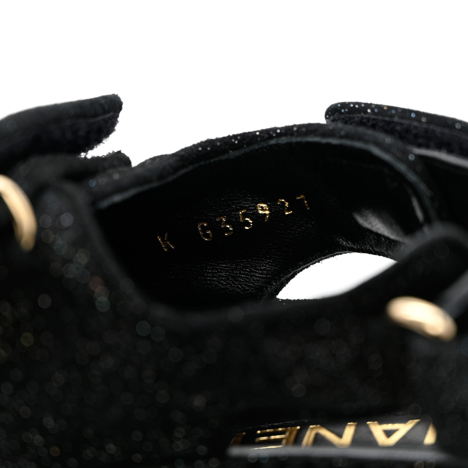 Chanel Suede Calfskin Glitter Crystal Velcro Dad Sandals 35 Black 6 of 10