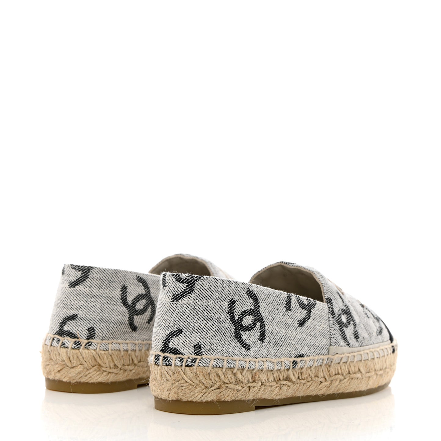 Cotton Jacquard Grosgrain CC Print Espadrilles 35 Grey Black