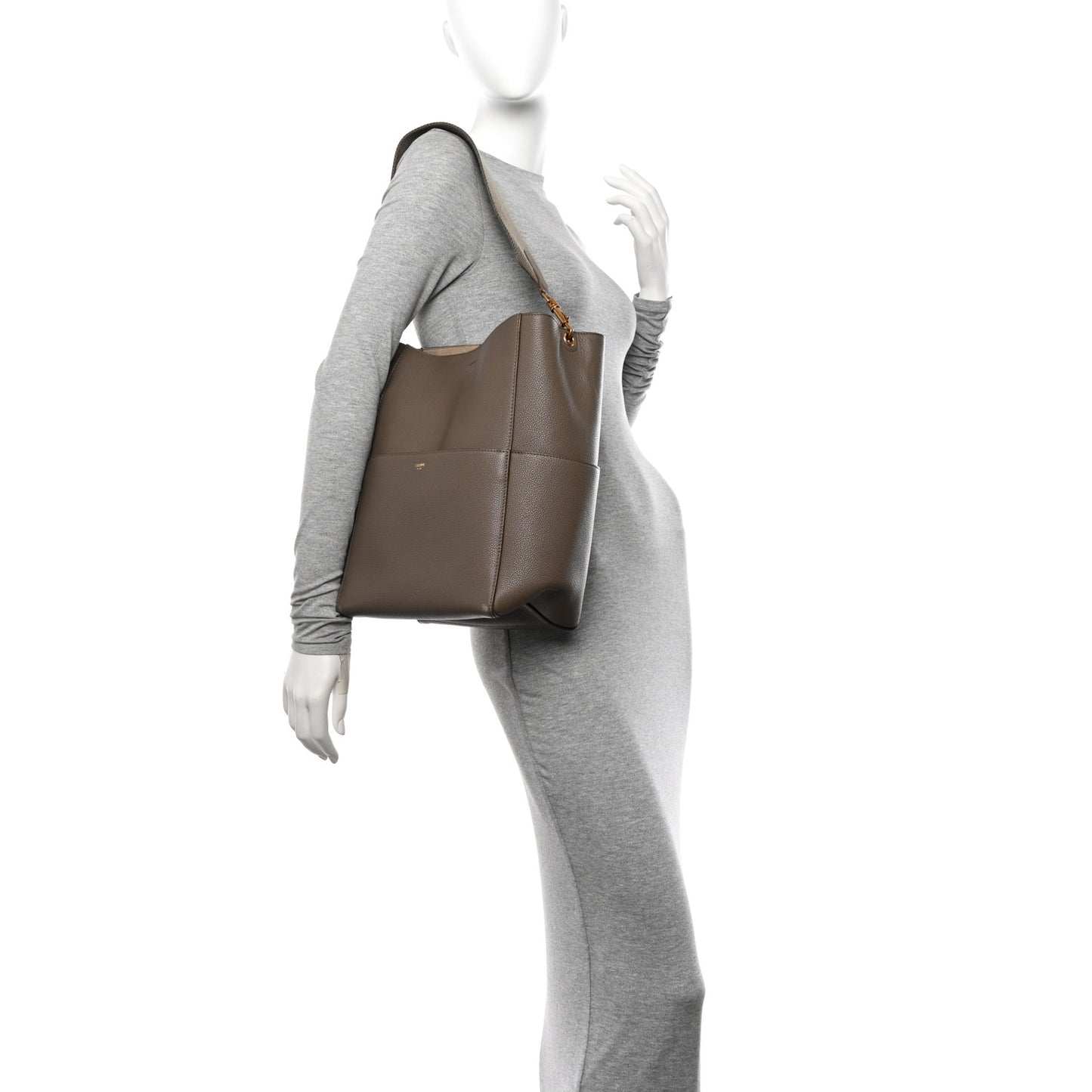 Soft Grained Calfskin Sangle Bucket Bag Taupe