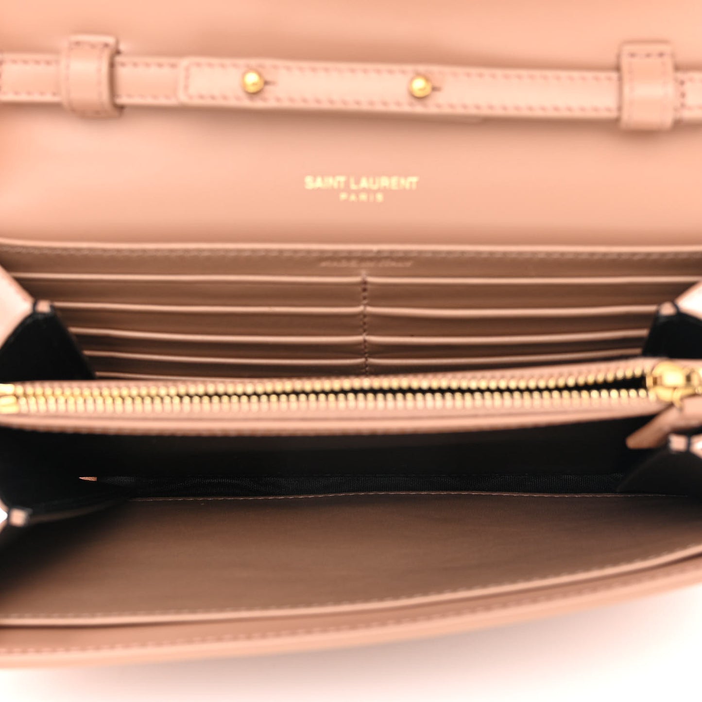 Glossy Calfskin Monogram Chain Wallet Dark Beige