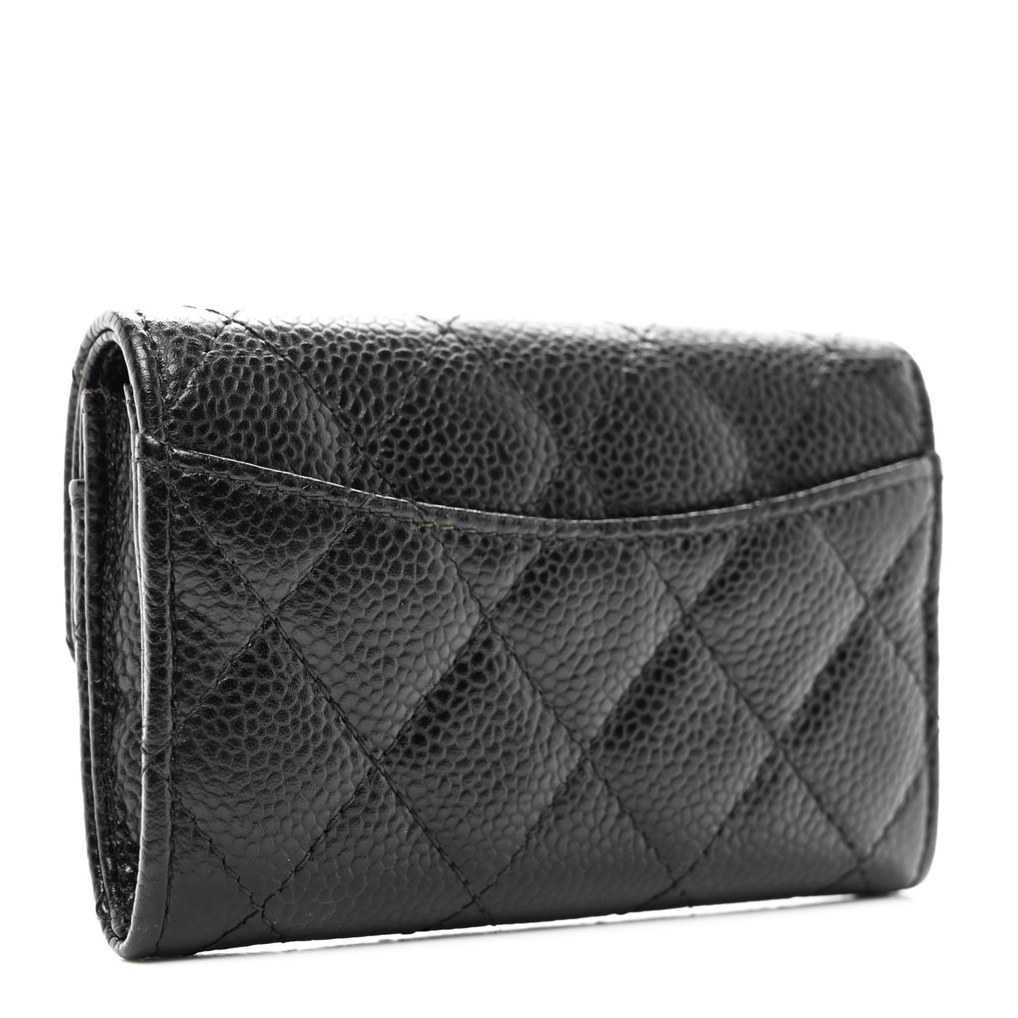 Caviar Quilted Flap Card Holder Wallet Black