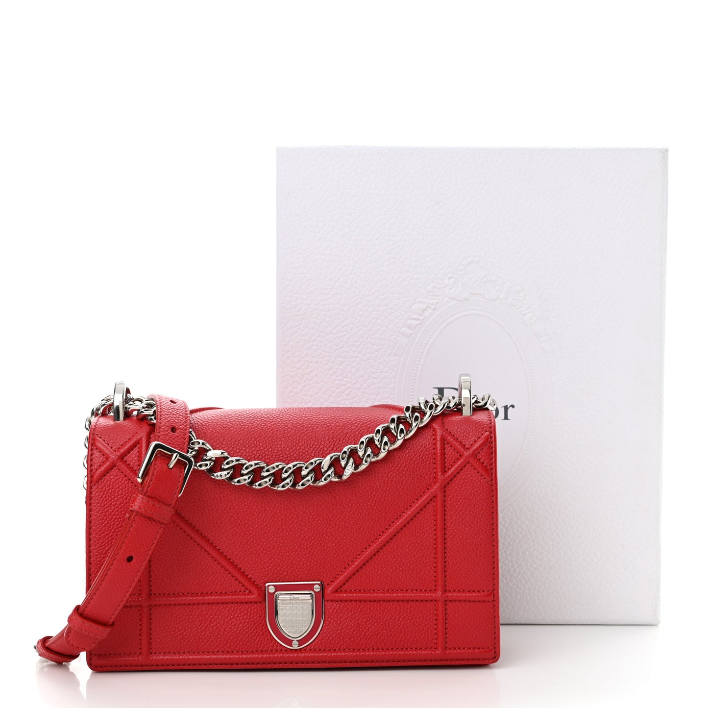 Grained Calfskin Small Diorama Flap Bag Red