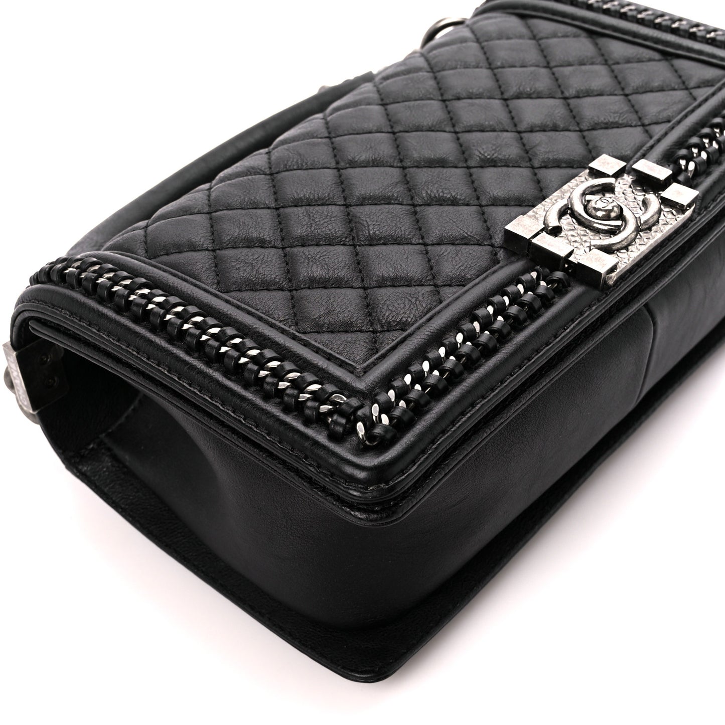 Goatskin Quilted Medium Boy Handle Flap Black