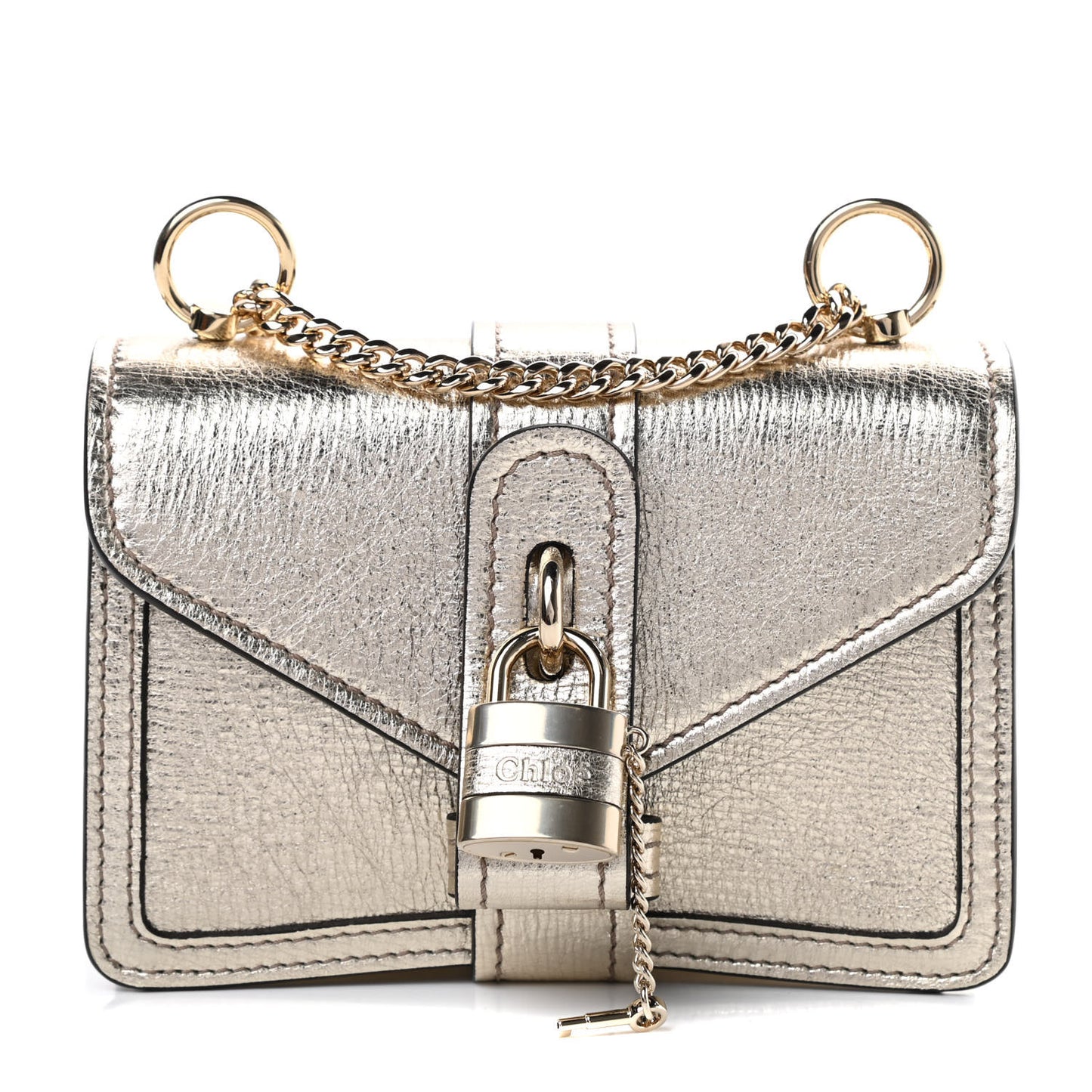 Metallic Textured Calfskin Aby Convertible Chain Shoulder Bag Gold
