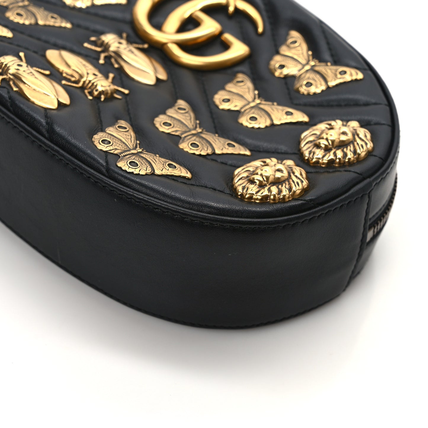 Calfskin Matelasse Animal Studs GG Marmont Belt Bag 85 34 Black
