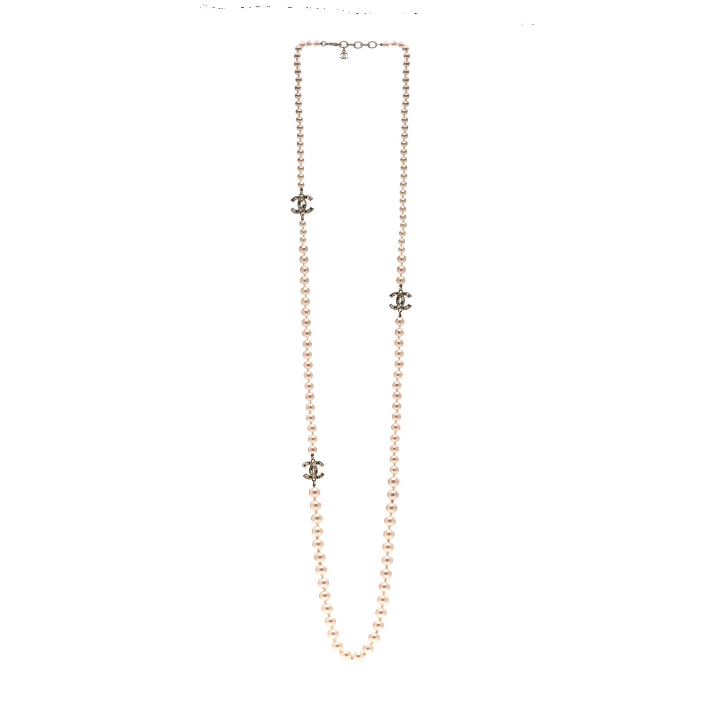 Graduated Pearl Crystal CC Long Necklace Gold Black