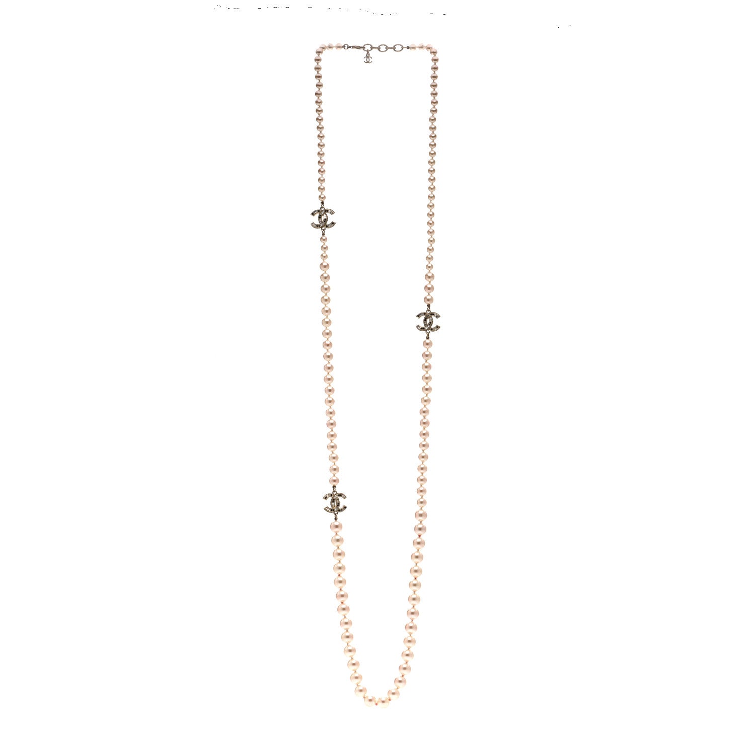 Chanel Graduated Pearl Crystal CC Long Necklace Gold Black 3 of 6