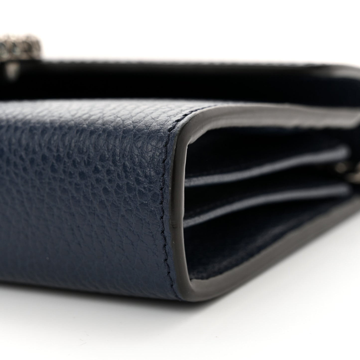 Dollar Calfskin Crystal Mini Dionysus Chain Wallet Blue Agata Black Diamond