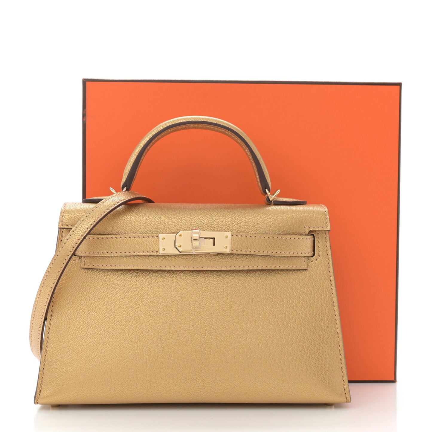Metallic Chevre Chamkilight Mini Kelly Sellier 20 Dore