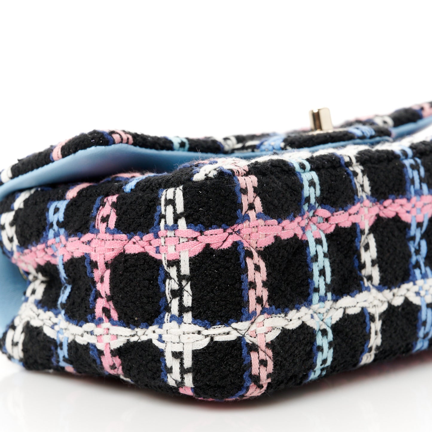 Tweed Quilted Mini Rectangular Flap Black Pink Blue Ecru