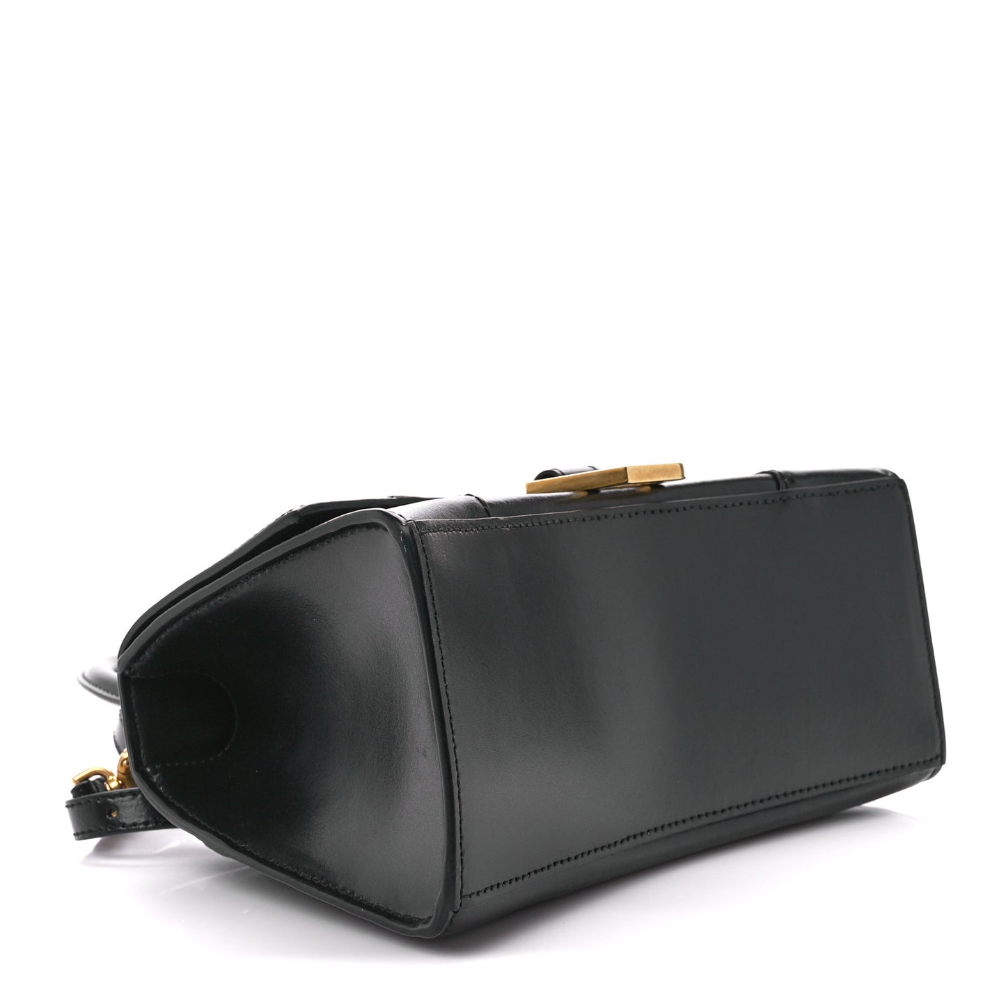 Shiny Box Calfskin Small Hourglass Top Handle Bag Black