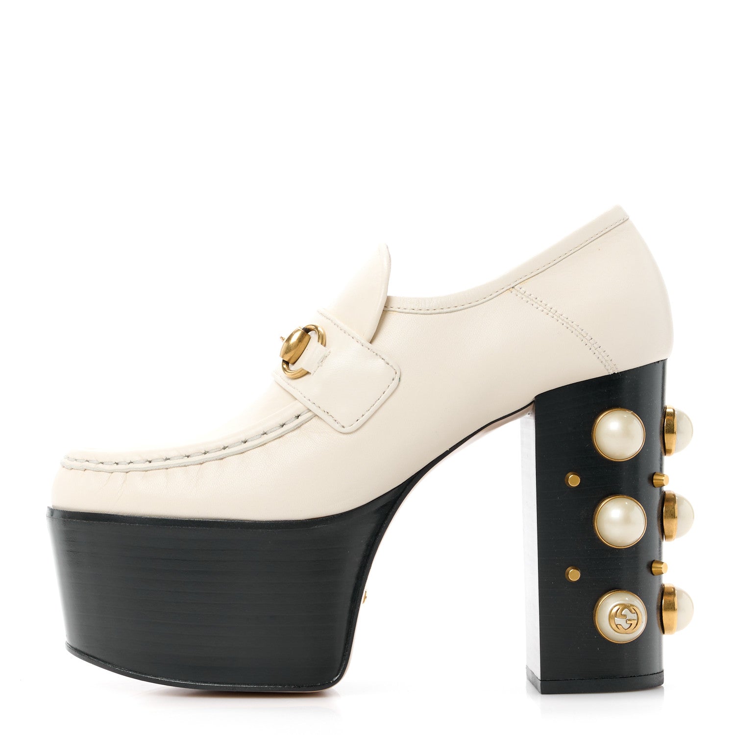 Gucci Malaga Kid Pearl Studded Vegas Platform Loafers 37 Mystic