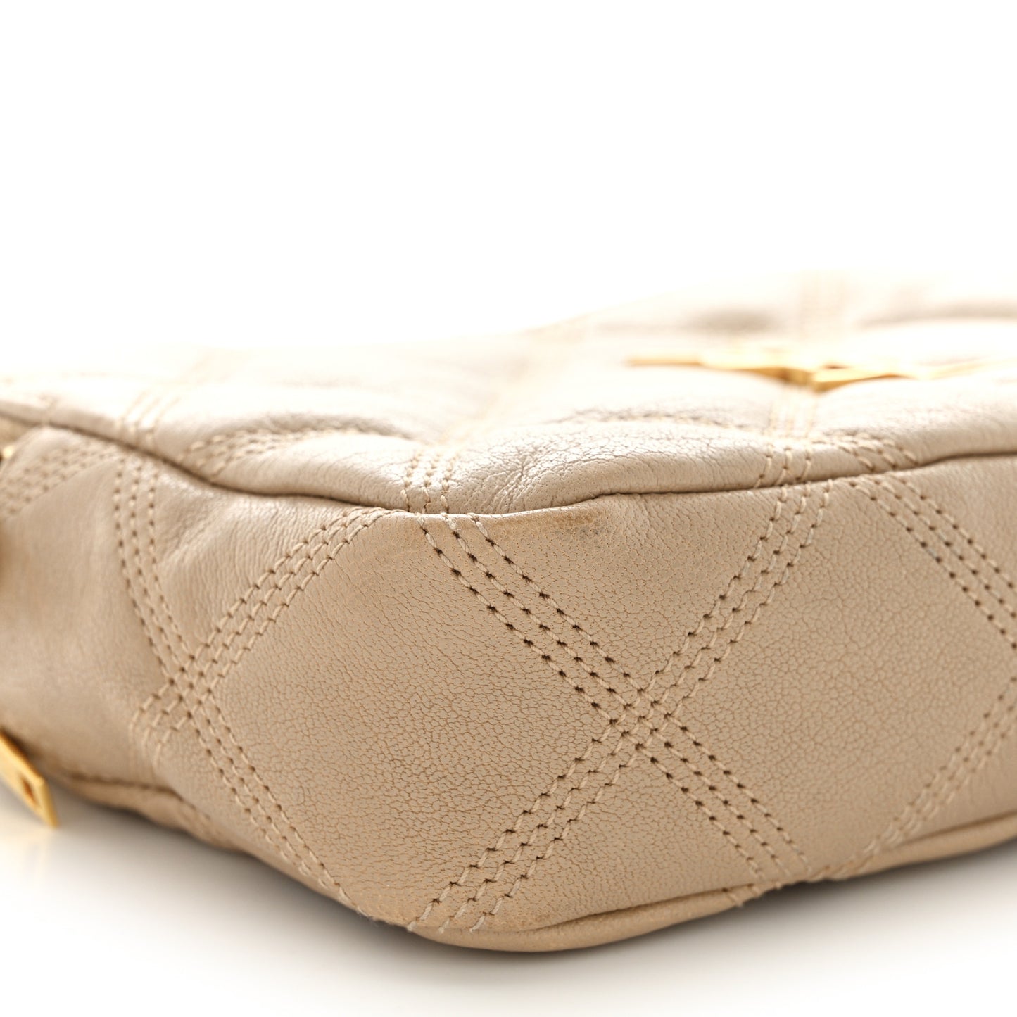Grained Lambskin Quilted Mini Becky Double Zip Bag Natural Tan