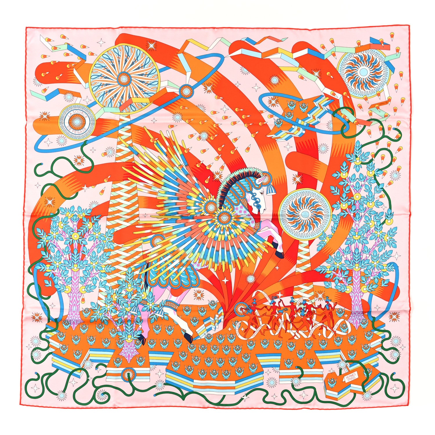 Hermes Silk La Source De Pegase Scarf 90 Rose Pale Orange 1 of 3