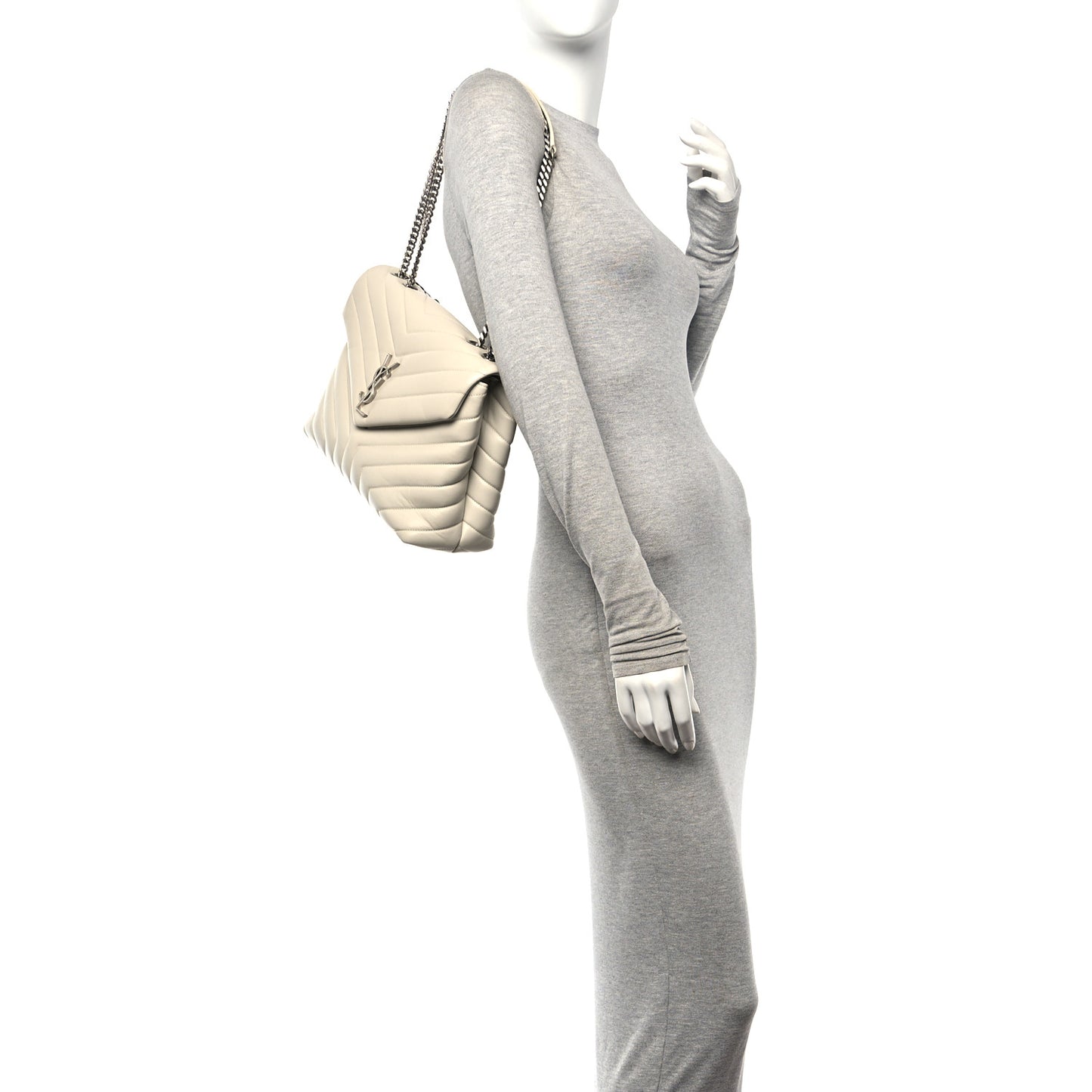 Calfskin Y Quilted Monogram Medium Loulou Chain Satchel Crema Soft