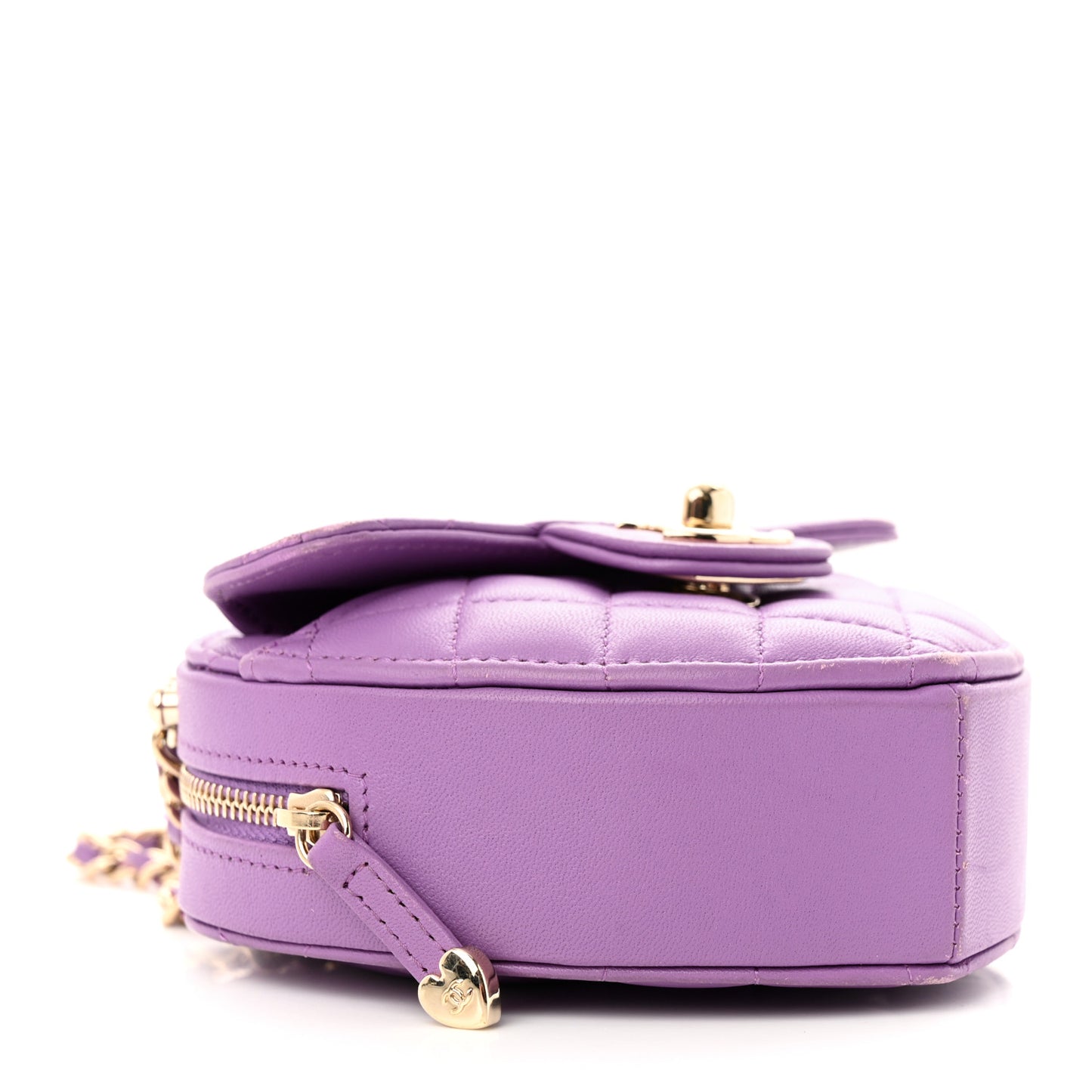 Lambskin Quilted CC In Love Heart Clutch With Chain Purple